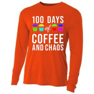 100 Days Of Coffee And Chaos Funny 100th Day School Teacher Gift Cooling Performance Long Sleeve Crew