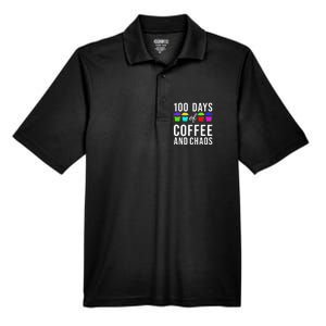 100 Days Of Coffee And Chaos Funny 100th Day School Teacher Gift Men's Origin Performance Pique Polo