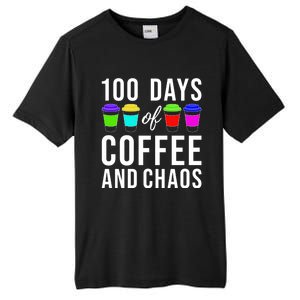 100 Days Of Coffee And Chaos Funny 100th Day School Teacher Gift Tall Fusion ChromaSoft Performance T-Shirt