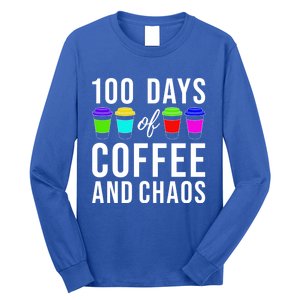 100 Days Of Coffee And Chaos Funny 100th Day School Teacher Gift Long Sleeve Shirt