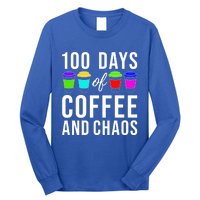 100 Days Of Coffee And Chaos Funny 100th Day School Teacher Gift Long Sleeve Shirt