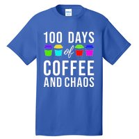 100 Days Of Coffee And Chaos Funny 100th Day School Teacher Gift Tall T-Shirt