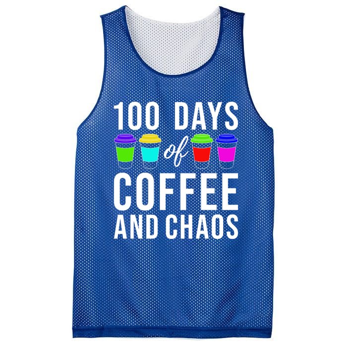 100 Days Of Coffee And Chaos Funny 100th Day School Teacher Gift Mesh Reversible Basketball Jersey Tank