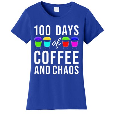 100 Days Of Coffee And Chaos Funny 100th Day School Teacher Gift Women's T-Shirt