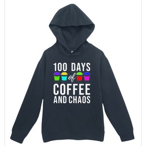 100 Days Of Coffee And Chaos Funny 100th Day School Teacher Gift Urban Pullover Hoodie