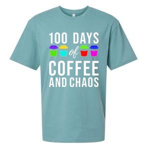 100 Days Of Coffee And Chaos Funny 100th Day School Teacher Gift Sueded Cloud Jersey T-Shirt