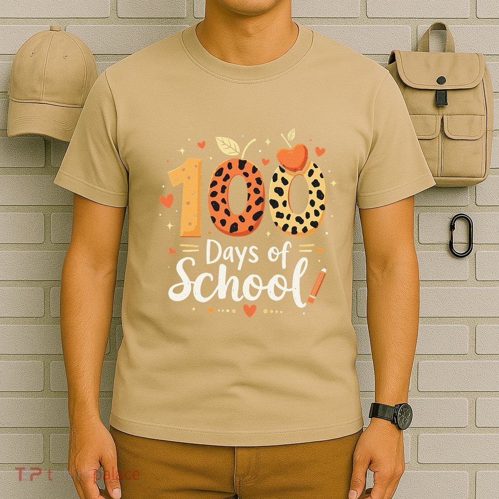 100 Days Of School Leopard Print Design For Teachers T-Shirt