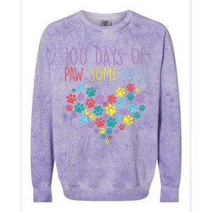 100 Days Of Pawsomeness Heart 100th Day School Dog Cat Gift Colorblast Crewneck Sweatshirt