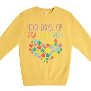 100 Days Of Pawsomeness Heart 100th Day School Dog Cat Gift Premium Crewneck Sweatshirt