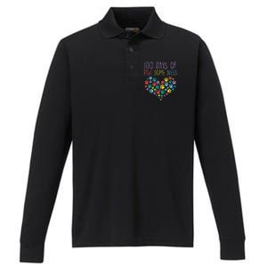 100 Days Of Pawsomeness Heart 100th Day School Dog Cat Gift Performance Long Sleeve Polo