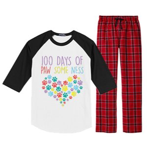 100 Days Of Pawsomeness Heart 100th Day School Dog Cat Gift Raglan Sleeve Pajama Set