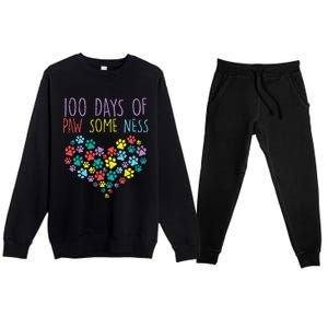 100 Days Of Pawsomeness Heart 100th Day School Dog Cat Gift Premium Crewneck Sweatsuit Set