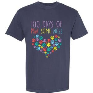 100 Days Of Pawsomeness Heart 100th Day School Dog Cat Gift Garment-Dyed Heavyweight T-Shirt