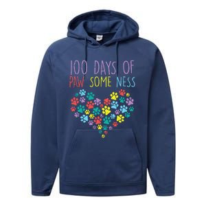 100 Days Of Pawsomeness Heart 100th Day School Dog Cat Gift Performance Fleece Hoodie