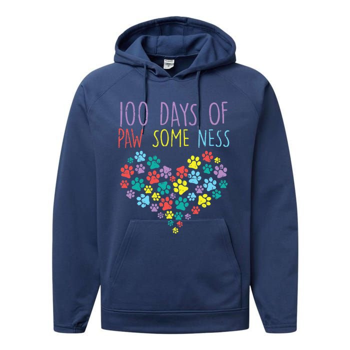 100 Days Of Pawsomeness Heart 100th Day School Dog Cat Gift Performance Fleece Hoodie