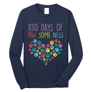 100 Days Of Pawsomeness Heart 100th Day School Dog Cat Gift Long Sleeve Shirt