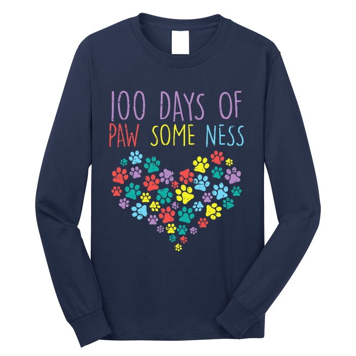 100 Days Of Pawsomeness Heart 100th Day School Dog Cat Gift Long Sleeve Shirt