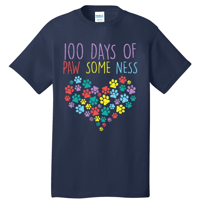 100 Days Of Pawsomeness Heart 100th Day School Dog Cat Gift Tall T-Shirt