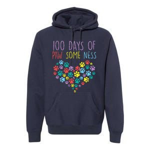 100 Days Of Pawsomeness Heart 100th Day School Dog Cat Gift Premium Hoodie