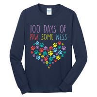 100 Days Of Pawsomeness Heart 100th Day School Dog Cat Gift Tall Long Sleeve T-Shirt