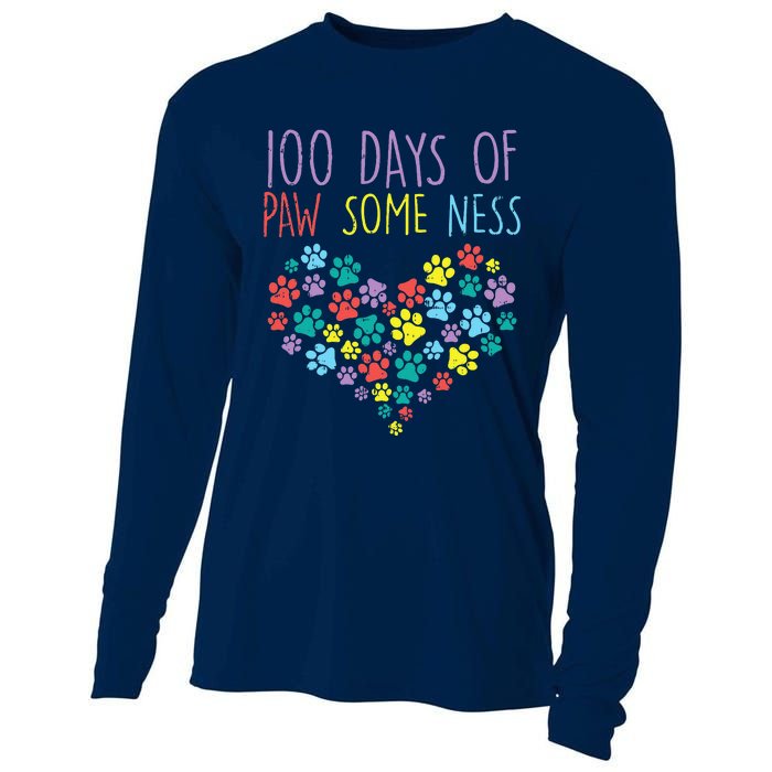 100 Days Of Pawsomeness Heart 100th Day School Dog Cat Gift Cooling Performance Long Sleeve Crew