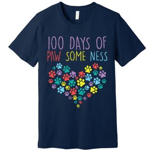 100 Days Of Pawsomeness Heart 100th Day School Dog Cat Gift Premium T-Shirt