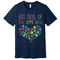 100 Days Of Pawsomeness Heart 100th Day School Dog Cat Gift Premium T-Shirt