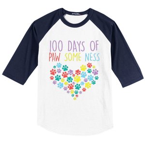 100 Days Of Pawsomeness Heart 100th Day School Dog Cat Gift Baseball Sleeve Shirt