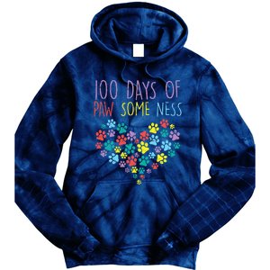 100 Days Of Pawsomeness Heart 100th Day School Dog Cat Gift Tie Dye Hoodie