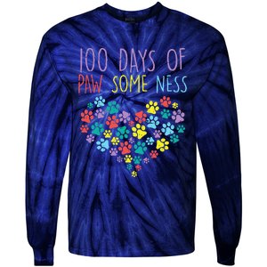 100 Days Of Pawsomeness Heart 100th Day School Dog Cat Gift Tie-Dye Long Sleeve Shirt