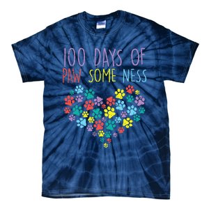 100 Days Of Pawsomeness Heart 100th Day School Dog Cat Gift Tie-Dye T-Shirt