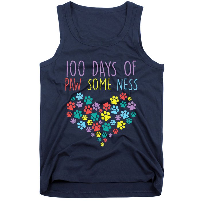 100 Days Of Pawsomeness Heart 100th Day School Dog Cat Gift Tank Top