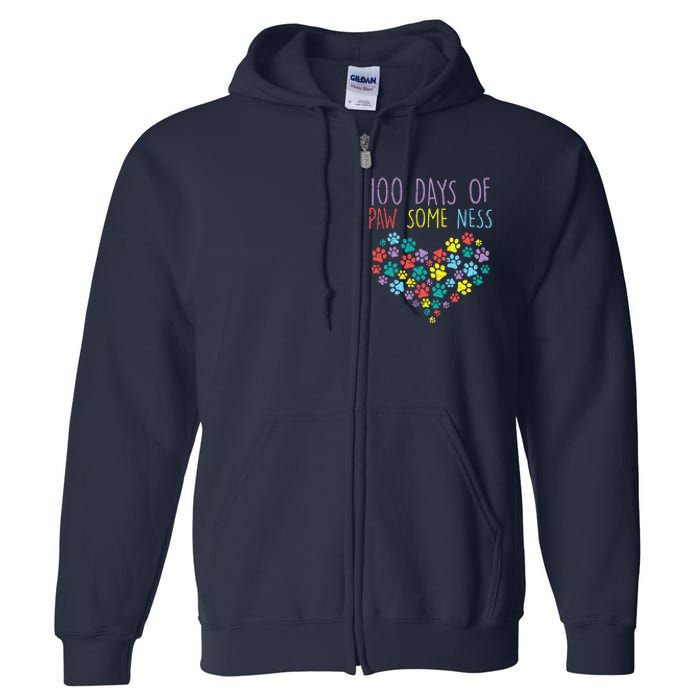 100 Days Of Pawsomeness Heart 100th Day School Dog Cat Gift Full Zip Hoodie