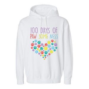 100 Days Of Pawsomeness Heart 100th Day School Dog Cat Gift Garment-Dyed Fleece Hoodie