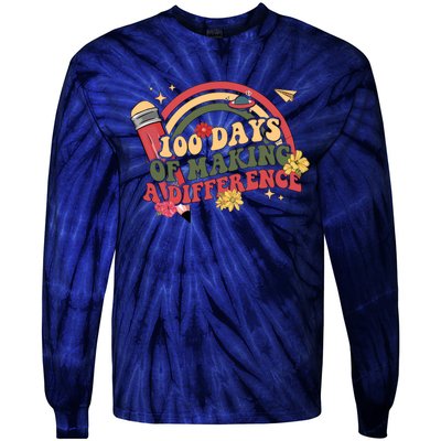 100 Days Of School 100th Days Of Making A Difference Rainbow 100 Days Smarter Tie-Dye Long Sleeve Shirt