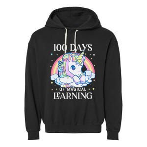 100th Day of School Unicorn 100 Magical Days Teacher Girls Garment-Dyed Fleece Hoodie