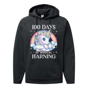 100th Day of School Unicorn 100 Magical Days Teacher Girls Performance Fleece Hoodie