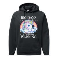 100th Day of School Unicorn 100 Magical Days Teacher Girls Performance Fleece Hoodie