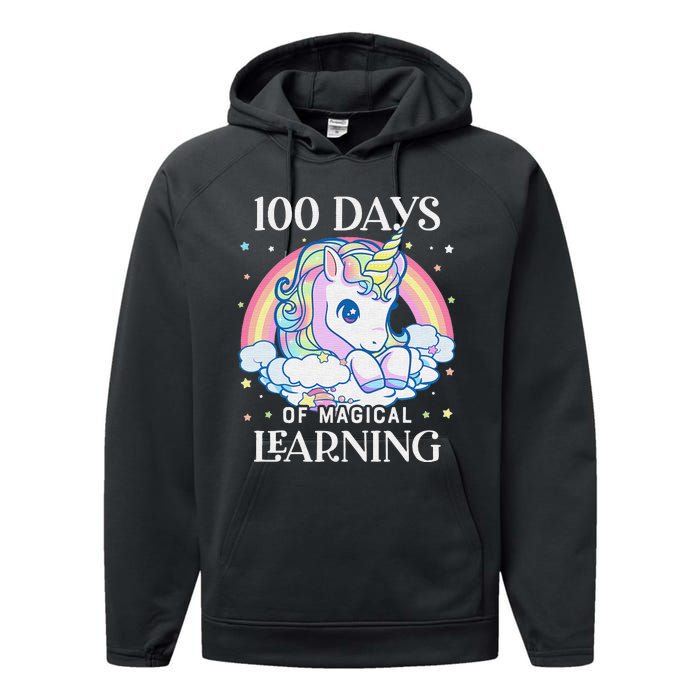 100th Day of School Unicorn 100 Magical Days Teacher Girls Performance Fleece Hoodie