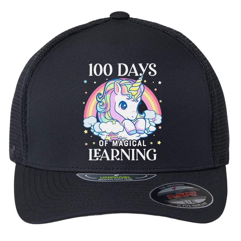 100th Day of School Unicorn 100 Magical Days Teacher Girls Flexfit Unipanel Trucker Cap