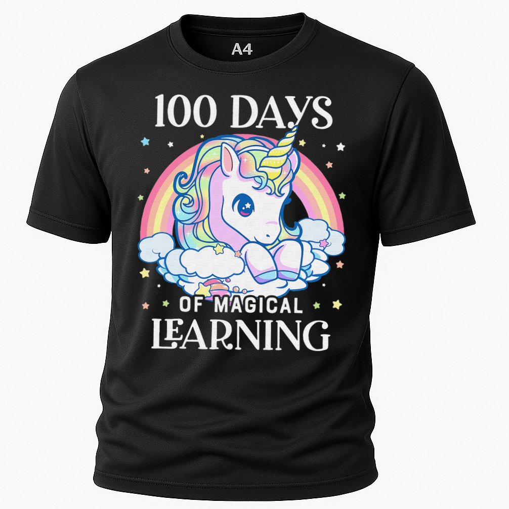 100th Day of School Unicorn 100 Magical Days Teacher Girls Cooling Performance Crew T-Shirt