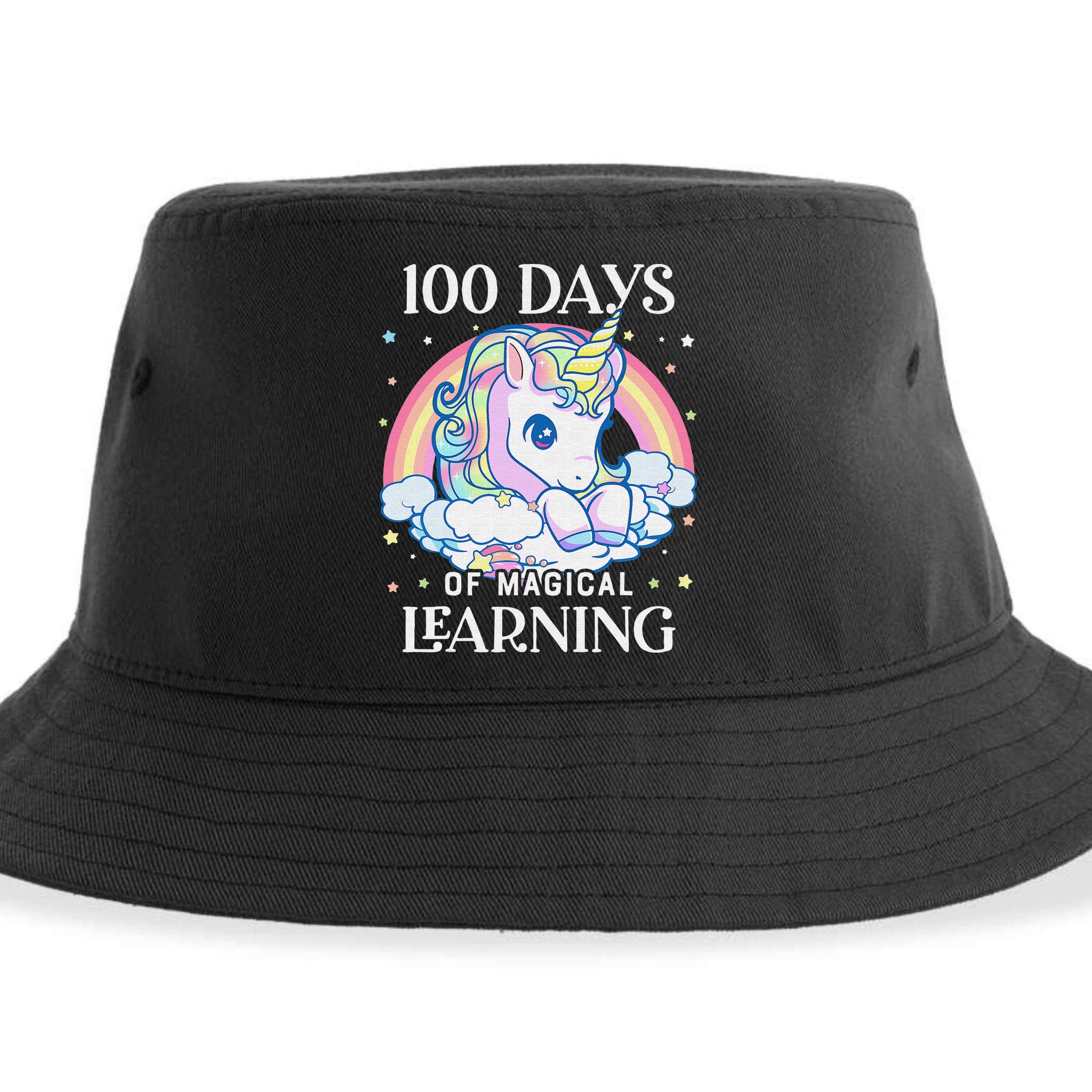 100th Day of School Unicorn 100 Magical Days Teacher Girls Sustainable Bucket Hat