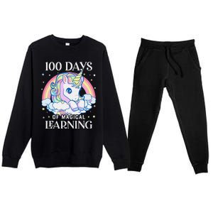 100th Day of School Unicorn 100 Magical Days Teacher Girls Premium Crewneck Sweatsuit Set