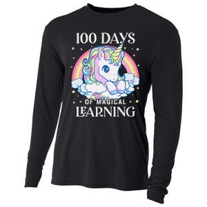 100th Day of School Unicorn 100 Magical Days Teacher Girls Cooling Performance Long Sleeve Crew