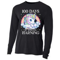 100th Day of School Unicorn 100 Magical Days Teacher Girls Cooling Performance Long Sleeve Crew