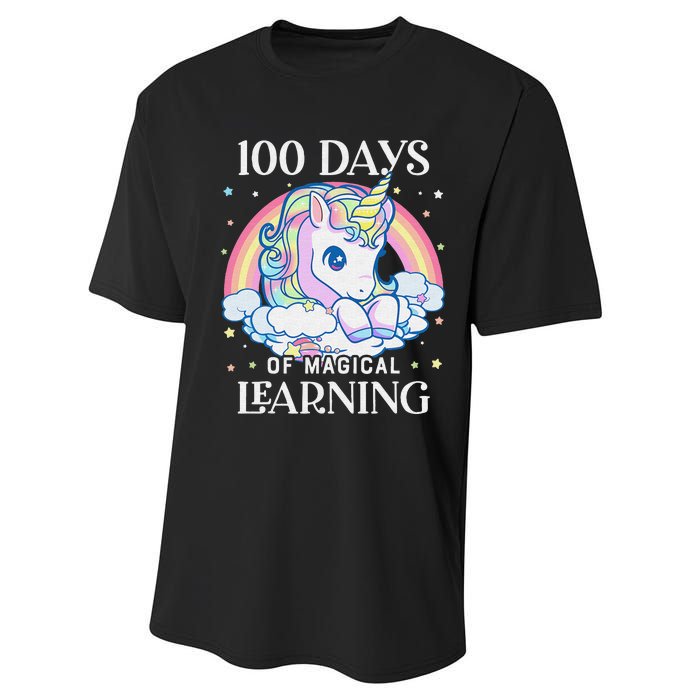 100th Day of School Unicorn 100 Magical Days Teacher Girls Performance Sprint T-Shirt