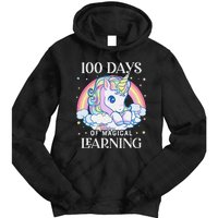 100th Day of School Unicorn 100 Magical Days Teacher Girls Tie Dye Hoodie