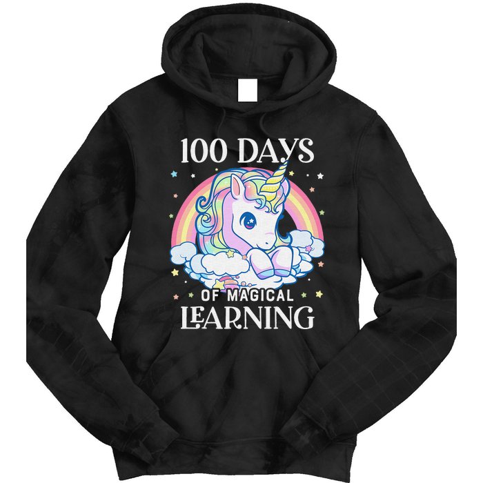 100th Day of School Unicorn 100 Magical Days Teacher Girls Tie Dye Hoodie