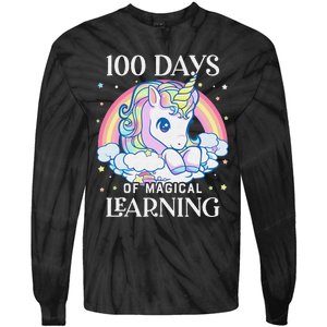 100th Day of School Unicorn 100 Magical Days Teacher Girls Tie-Dye Long Sleeve Shirt