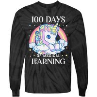 100th Day of School Unicorn 100 Magical Days Teacher Girls Tie-Dye Long Sleeve Shirt